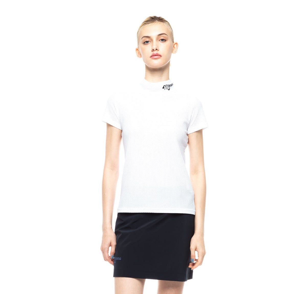 【ほぼ新品】monzee モックネック半袖S 半袖ワッフルモックネック - ホワイト – monzee