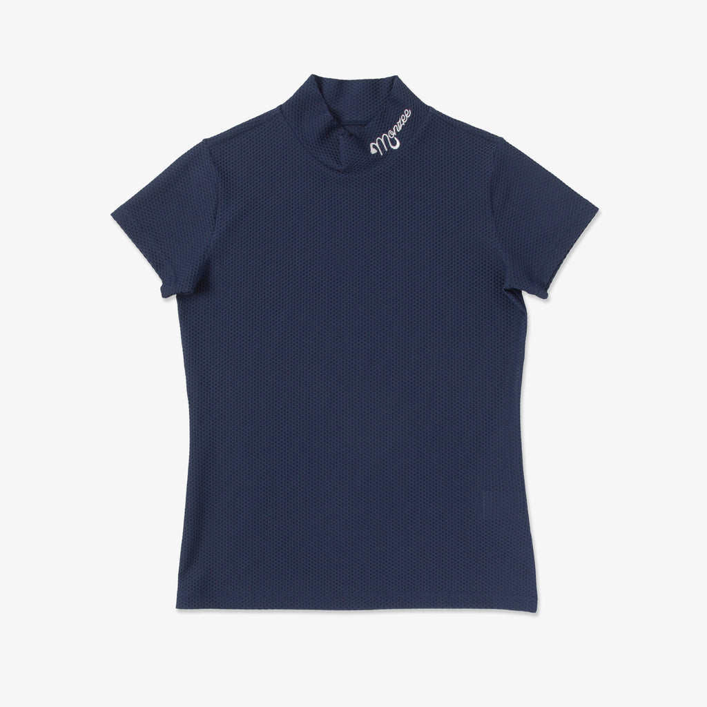 半袖ワッフルモックネック - ネイビー