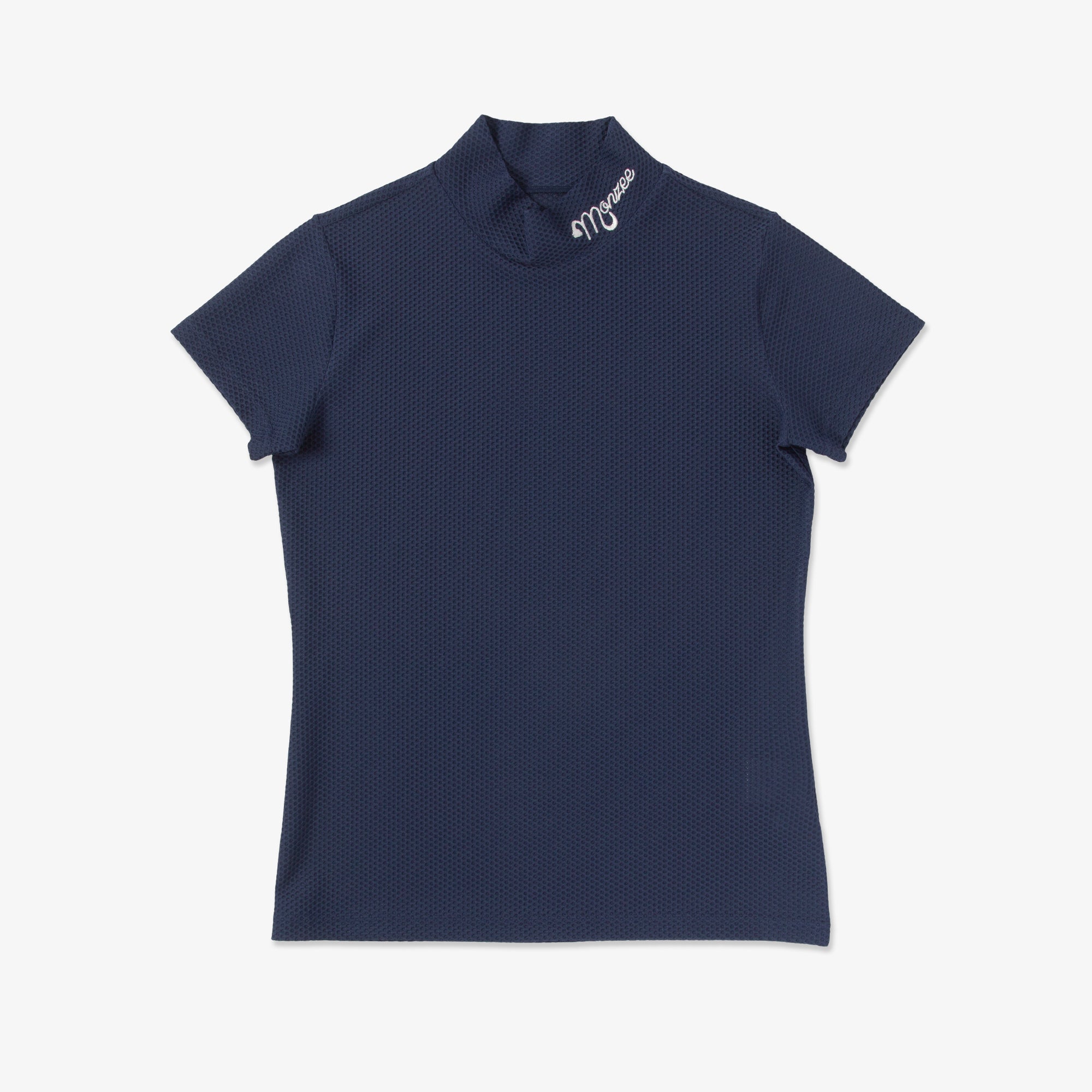 半袖ワッフルモックネック - ネイビー