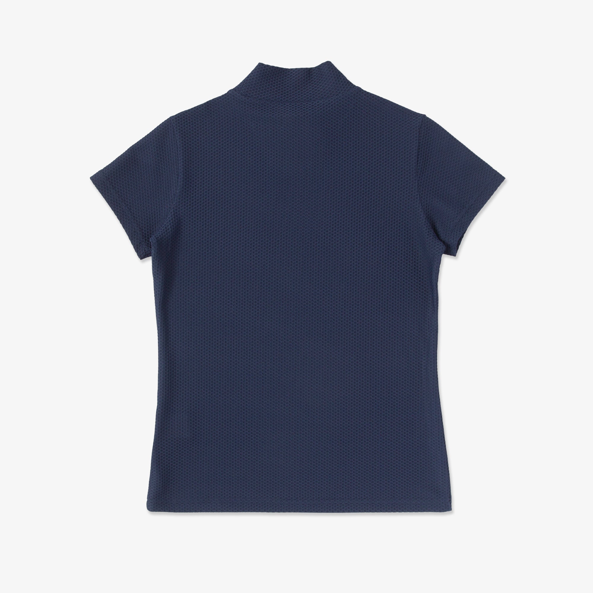 半袖ワッフルモックネック - ネイビー