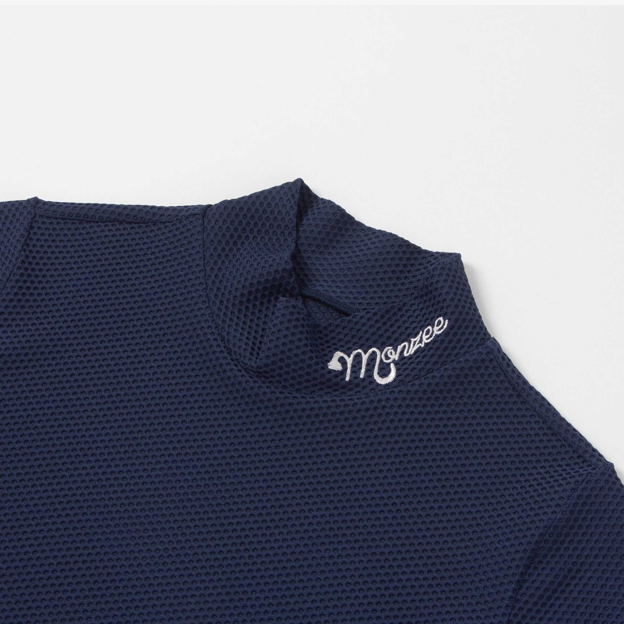 半袖ワッフルモックネック - ネイビー