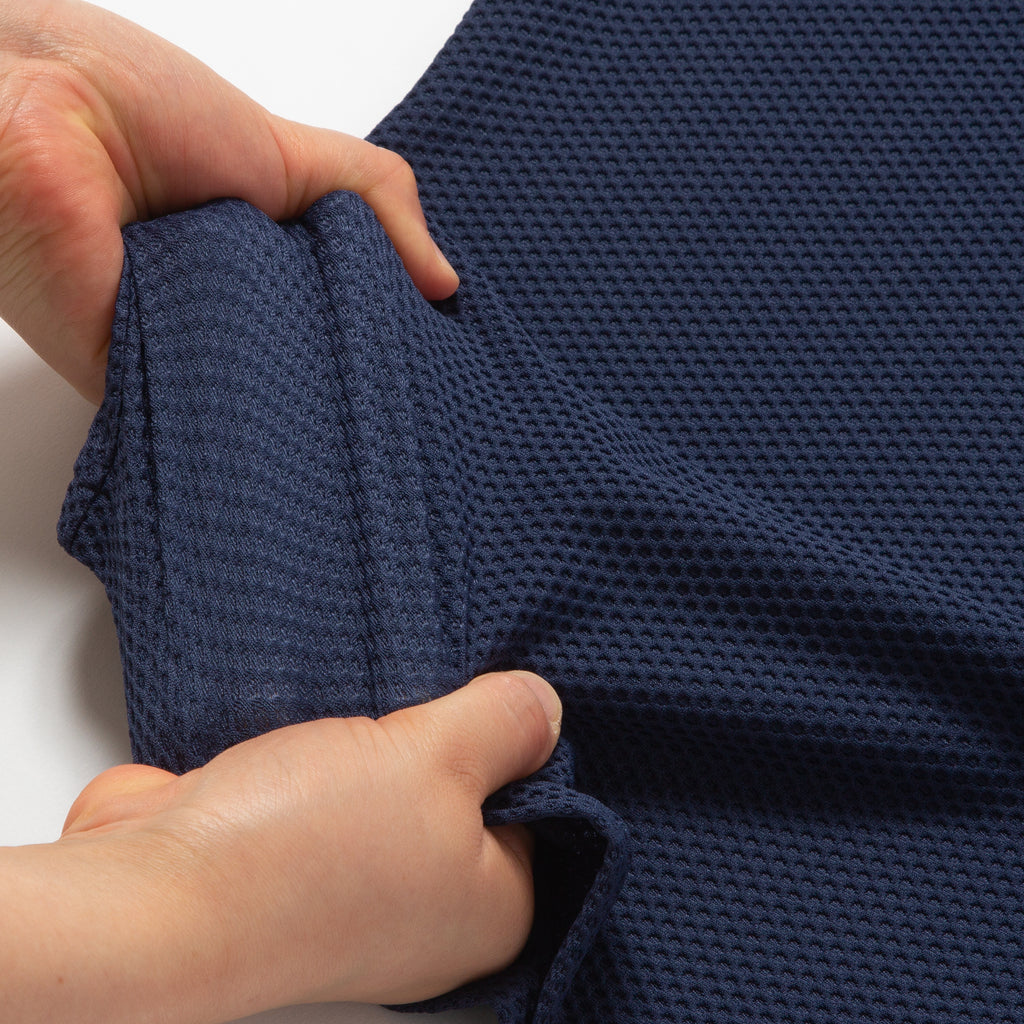半袖ワッフルモックネック - ネイビー