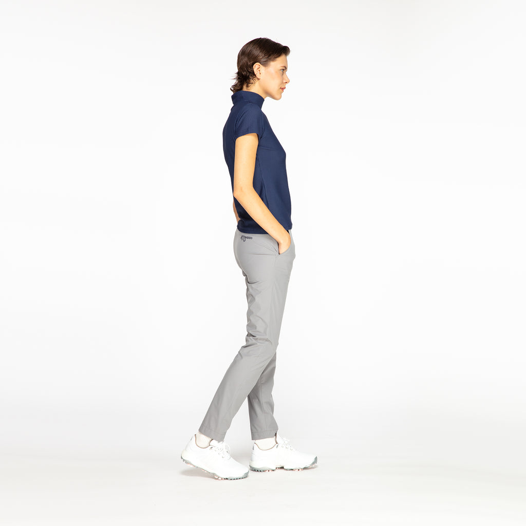 半袖ワッフルモックネック - ネイビー